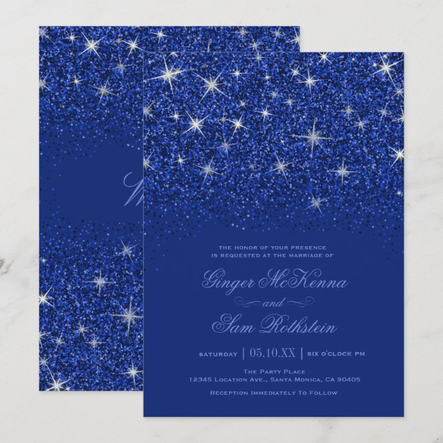 Sapphire Glitter Wedding Invitations (Front/Back)