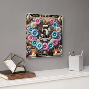 Sapphire Glow: 5th Anniversary Reflection Square Wall Clock