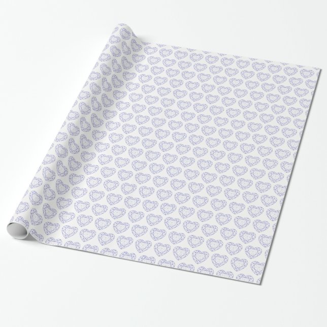 Sapphire heart gemstone blue line art pattern wrap wrapping paper (Unrolled)