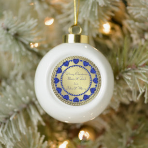 Sapphire HeartGold Christmas Ceramic Ornament