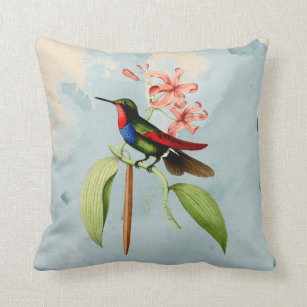 Sapphire Hummingbird Watercolor Throw Pillow