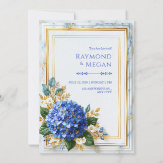 Sapphire Hydrangea Gold Foil Romance Wedding Invitation