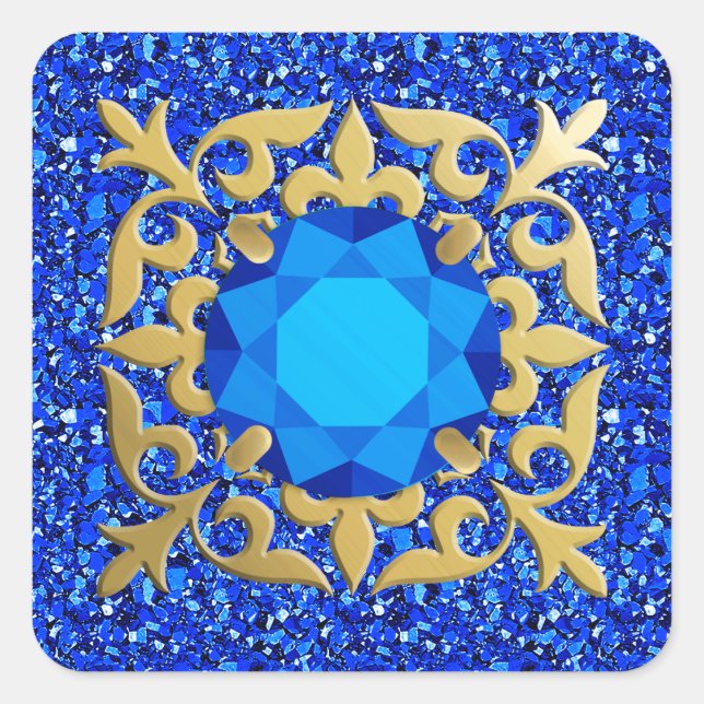 Sapphire jewel with druzy background square sticker (Front)