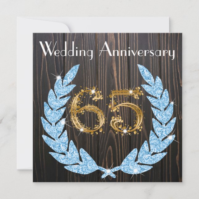Sapphire Laurel Gold 65th Wedding Anniversary Invitation (Front)
