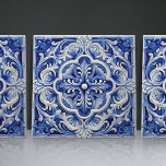 Sapphire Lisbon Patterned Ceramic Design Tile<br><div class="desc">Indigo Azulejo Blue Portuguese Lisbon decorative ceramic tiles are a beautiful and unique addition to any home. A high-quality product with a timeless aesthetic. The blue color of the tiles is inspired by the indigo blue of Lisbon's famous azulejo tiles, adding a touch of history and culture to your space....</div>