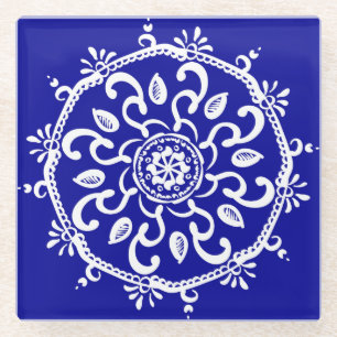Sapphire Mandala Glass Coaster