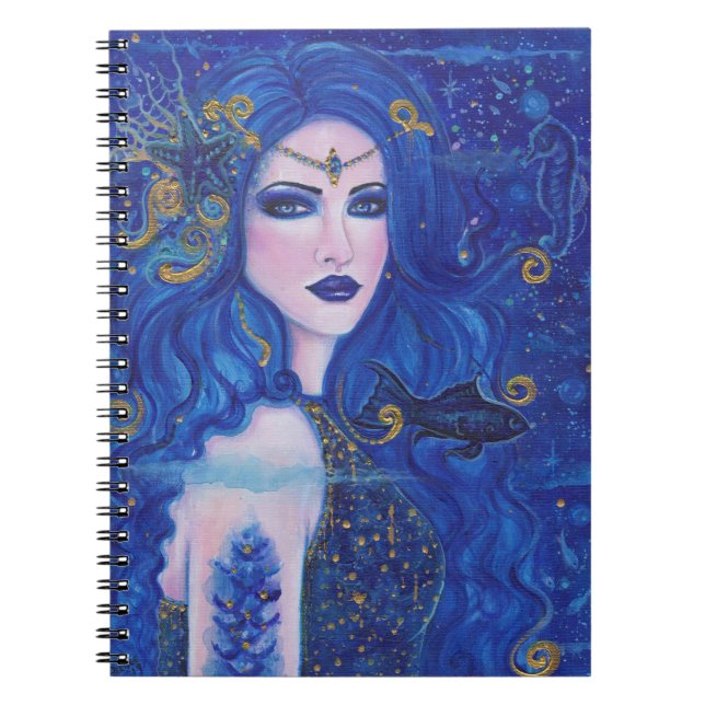 Sapphire Mermaid with gold accents by Renee Lavoie Notebook (Front)