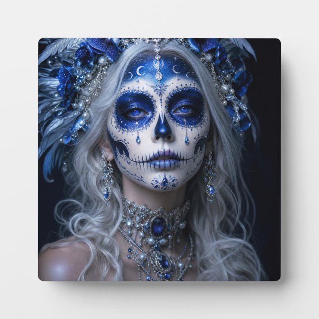 Sapphire Moon Calavera – Blue Celestial Day of the Plaque (Front)