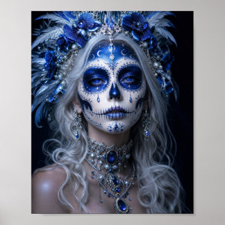 Sapphire Moon Calavera – Blue Celestial Day of the Poster