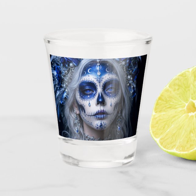 Sapphire Moon Calavera – Blue Celestial  Shot Glass (Front)