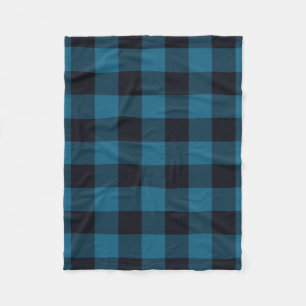Sapphire Navy Buffalo Plaid Twill Fleece Blanket