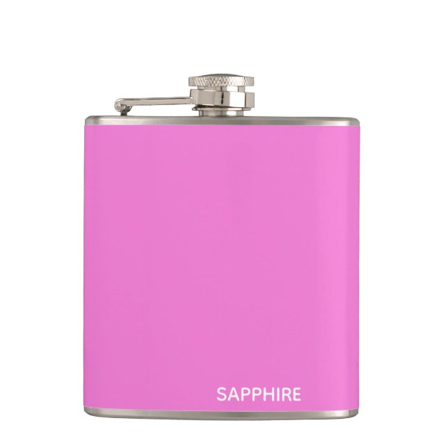 Sapphire pink color name hip flask (Front)