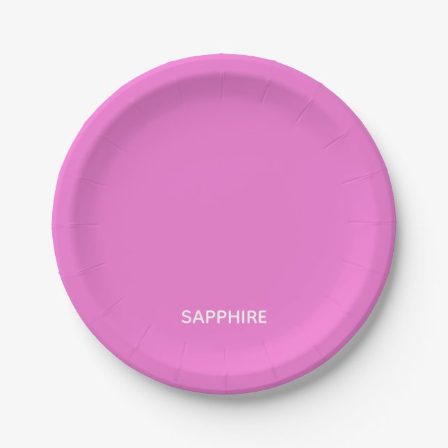 Sapphire pink color name paper plate (Front)
