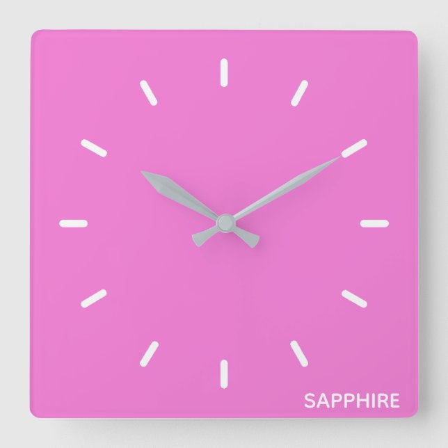 Sapphire pink color name square wall clock (Front)