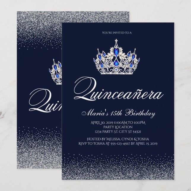 Sapphire Quinceanera Invitations (Front/Back)