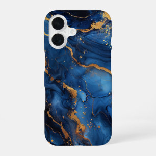 Sapphire Regalia – Luxury Blue & Gold Marble iPhone 16 Case