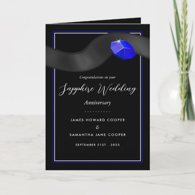 Sapphire Ribbon, 45 Year Wedding Anniversary Card (Front)