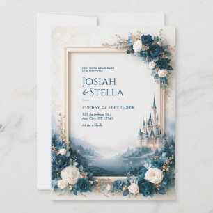 Sapphire Rose Castle Lake Frame Wedding Invitation
