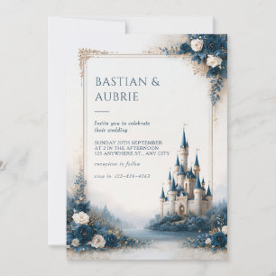 Sapphire Rose Lakeside Castle Romance Wedding Invitation