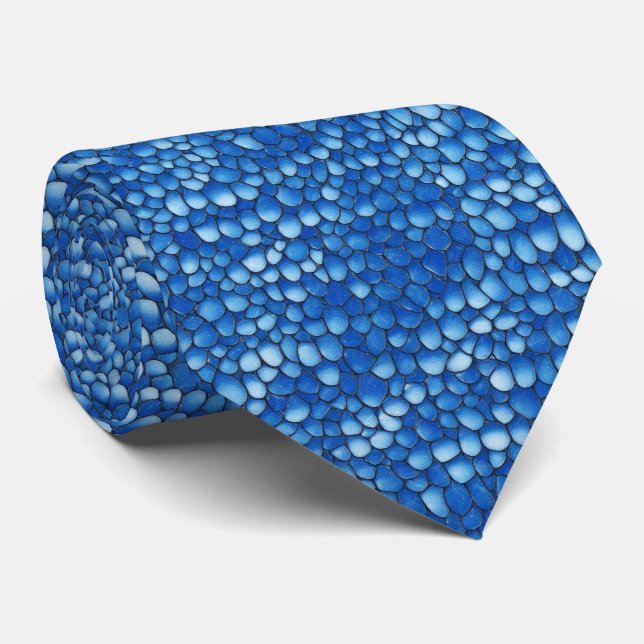 Sapphire Scale Pattern Neck Tie (Rolled)