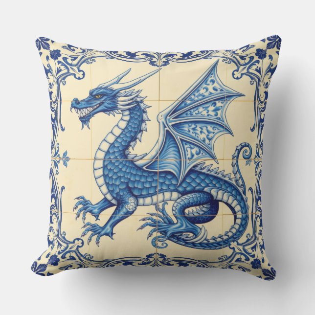 sapphire sky dragon outdoor pillow (Front)