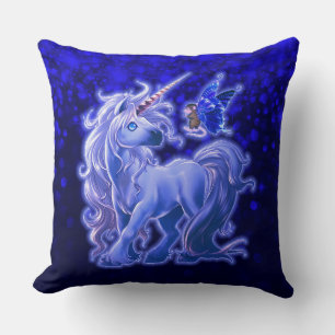 Sapphire Sparkle Blue Unicorn Throw Pillow