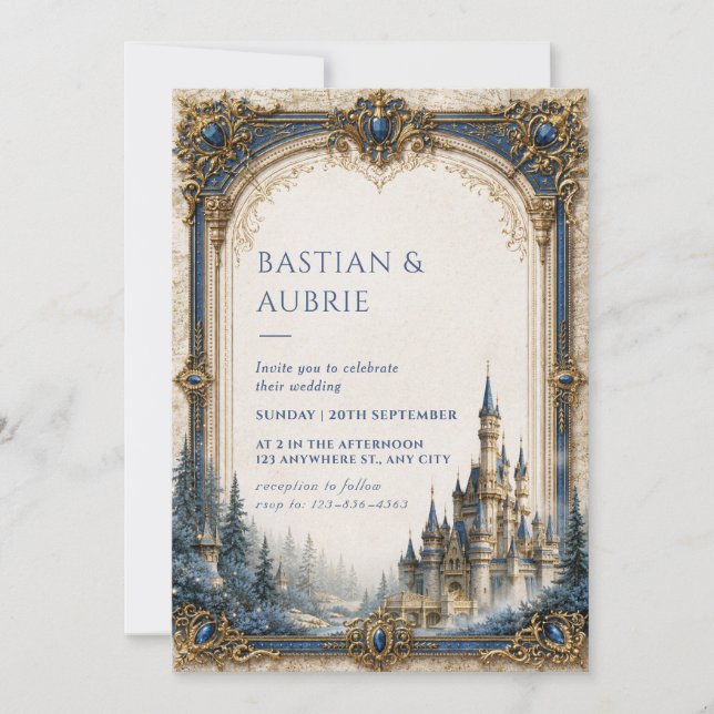 Sapphire Spire Castle Wedding Invitation (Front)