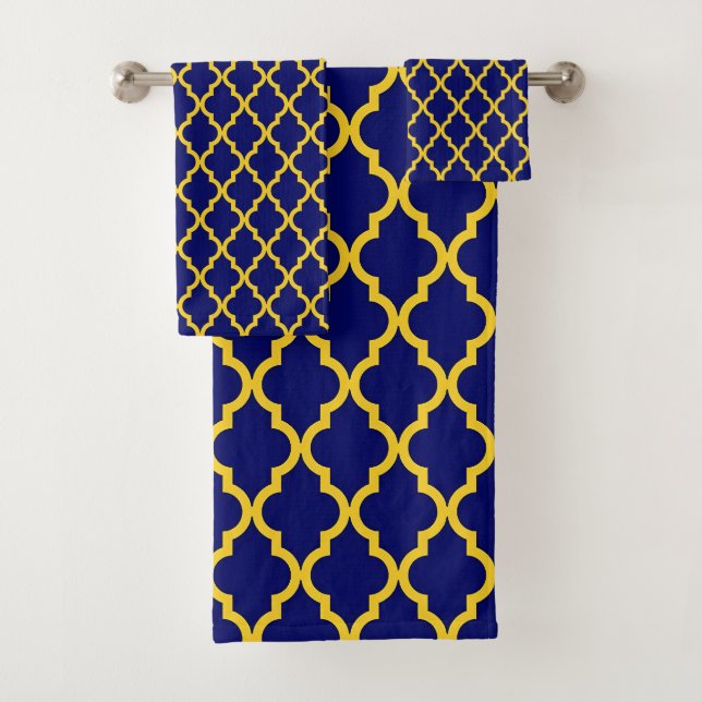 Sapphire Sun: Blue & Yellow Boho Moroccan Elegance Bath Towel Set (Insitu)
