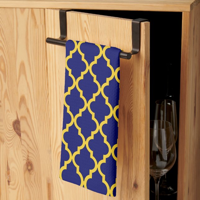 Sapphire Sun: Blue & Yellow Boho Moroccan Elegance Kitchen Towel (Thirds Fold)