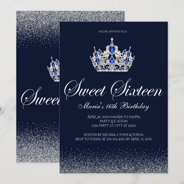 Sapphire Sweet 16 Invitations d'anniversaire (Devant / Derrière)