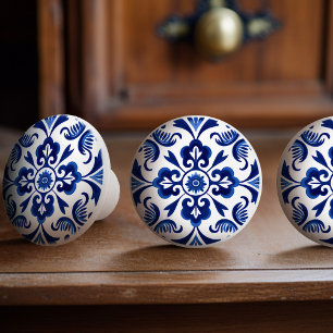 Sapphire Talavera Lisbon Patterned Ceramic Design Knob