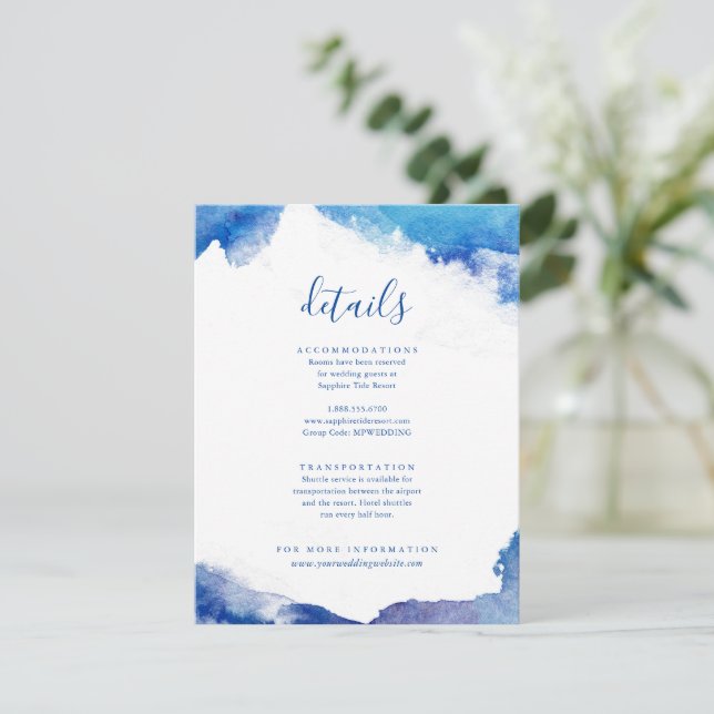 Sapphire Tide Wedding Details Insert Card (Standing Front)