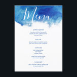 Sapphire Tide Wedding Menu Card<br><div class="desc">Custom printed wedding menu cards with an abstract blue watercolor border to coordinate with our Sapphire Tide collection. Customize the text with your wedding menu options. Use the design tools to edit the fonts and colours or move text around to fit your menu selections. This ocean-inspired design is perfect for...</div>