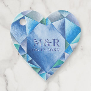 Sapphire Watercolor Heart 45th Wedding Anniversary Favour Tags