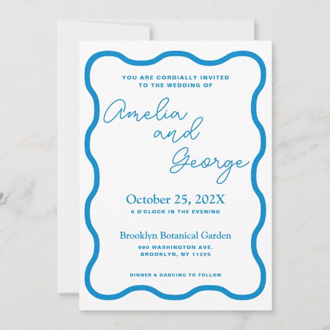 Sapphire Wavy Retro Wedding Invitation (Front)