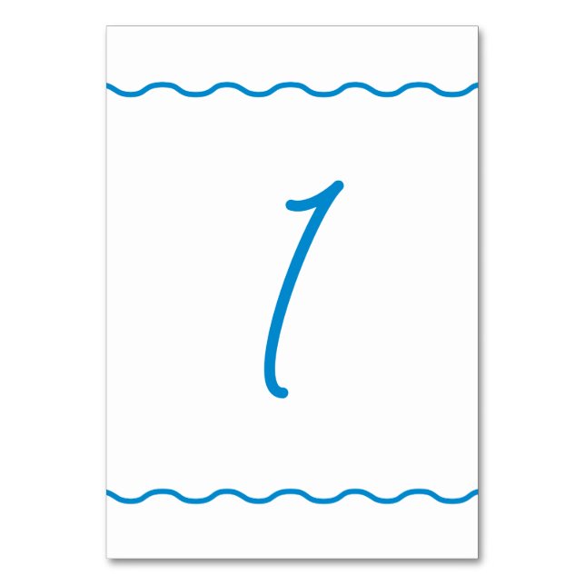 Sapphire Wavy Retro Wedding  Table Number (Front)
