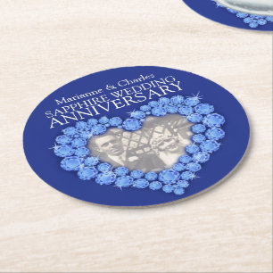 Sapphire wedding anniversary heart photo coasters