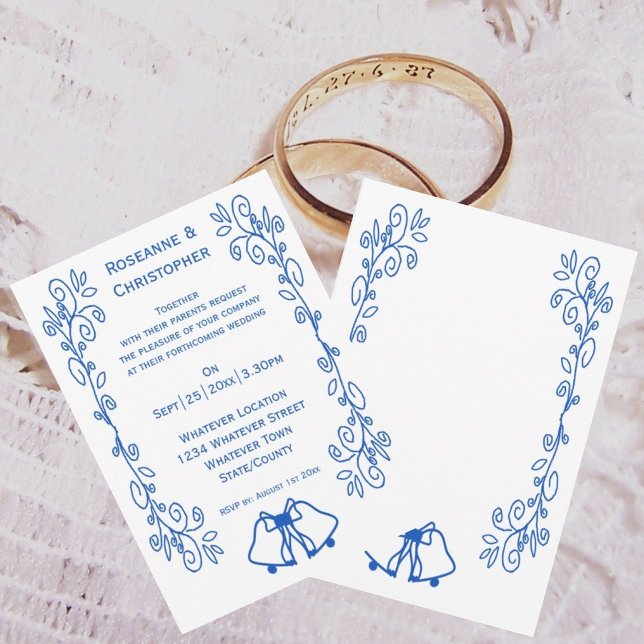 Sapphire Wedding Invitation Bells Scrollwork (Sapphire wedding invitation bells and scrollwork design)