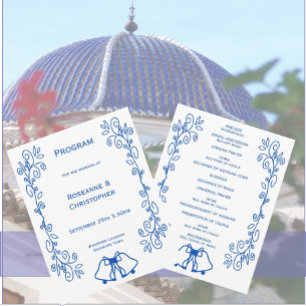 Sapphire Wedding Program Bells Scrollwork Design