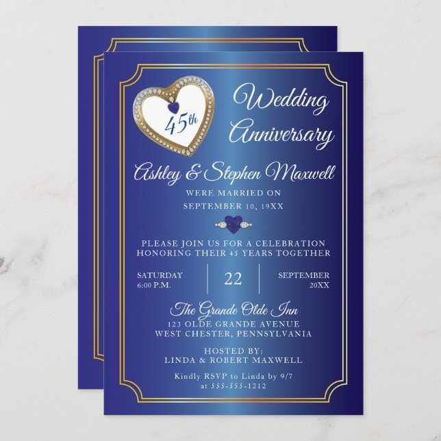 Sapphires Diamonds 45th Wedding Anniversary Party Invitation (Front/Back)