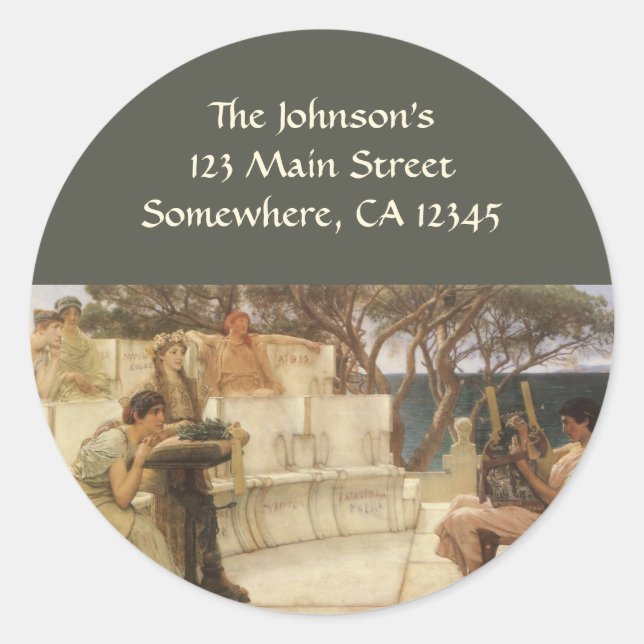 Sappho and Alcaeus by Sir Lawrence Alma Tadema Classic Round Sticker (Front)