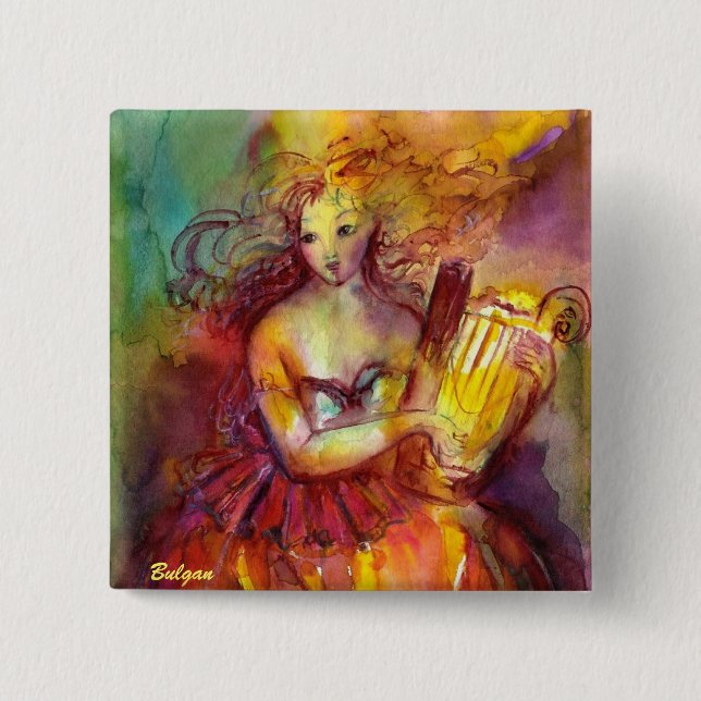 SAPPHO ,DANCE, MUSIC AND POETRY 2 INCH SQUARE BUTTON (Front)