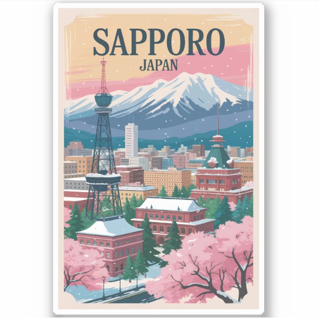 Sapporo Japan Illustration Travel Art Vintage (Front)