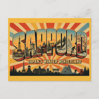 Sapporo Japan Winter Wonderland Vintage Travel Art Postcard