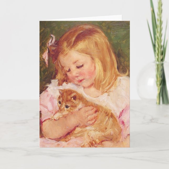 Sara holding a cat c. 1908 Mary Cassatt Card (Front)