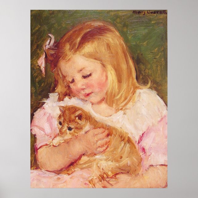 Sara Holding a Cat, Mary Cassatt Poster (Front)