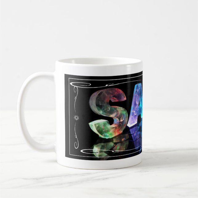 Sara  - The Name Sara in 3D Lights (Photograph) Coffee Mug (Left)