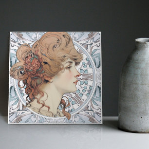 Sarah Bernhardt Inspired Artwork by Alphonse Mucha Tile