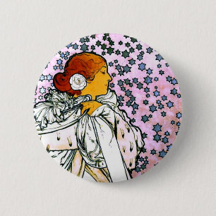 Sarah Bernhardt, La Dame aux Camélias, Mucha Fine 2 Inch Round Button