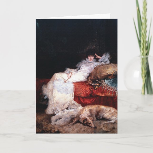 Sarah Bernhardt with Borzoi Card (Front)